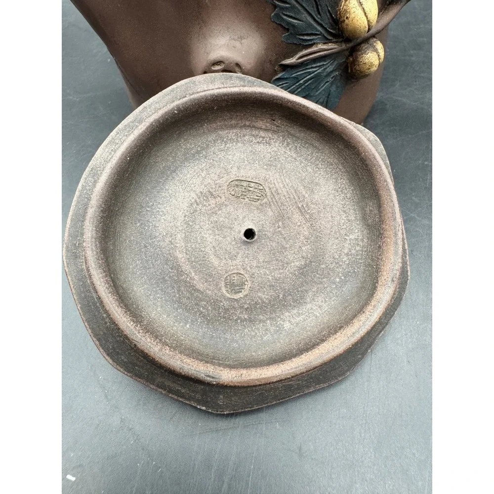 Chinese Zisha Yixing Clay Tree Trunk Teapot Acorn & Leaf Design Multiple Seals